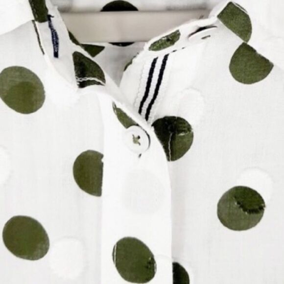 Talbots Plus Green White Textured Polka Dot 100% Cotton Button Up Long Sleeve - Picture 6 of 12